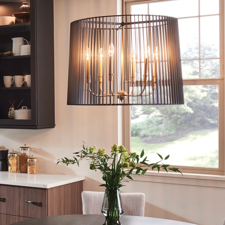 Quintiesse - Kroonluchter aan stang LINARA 6xE14/60W/230V Ø 66 cm zwart/goud