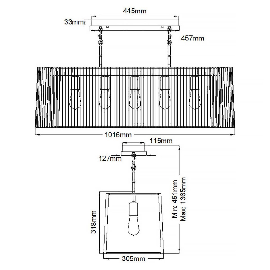 Quintiesse - Suspension sur tige LINARA 5xE27/60W/230V noir/doré
