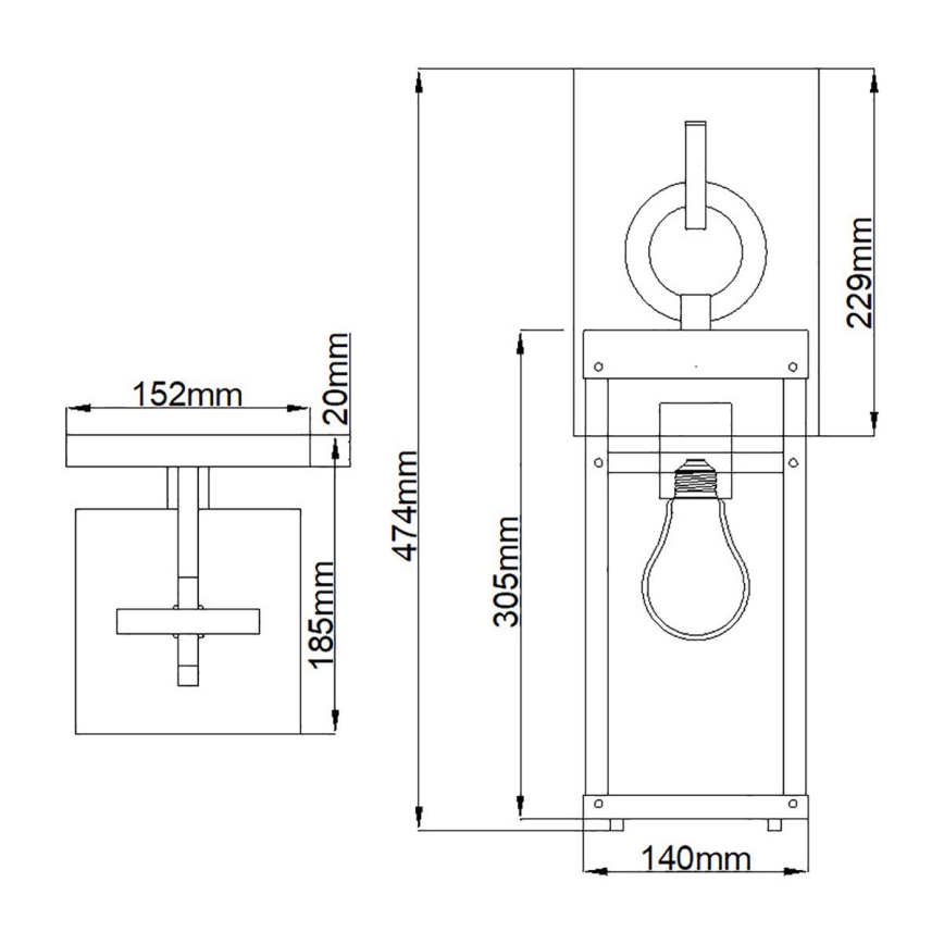 Quintiesse - Buitenwandlamp PORTER M 1xE27/60W/230V IP44 zwart