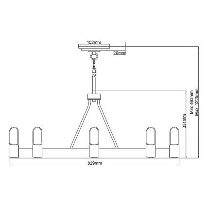 Quintiesse - Hanglamp SILAS op staaf 8xE27/60W/230V Ø 82,9 cm zwart/goud