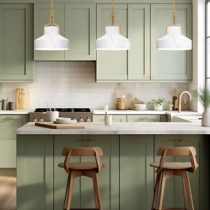 Quoizel - Hanglamp aan stang BRECKEN 2xE27/60W/230V goud met marmerdecor