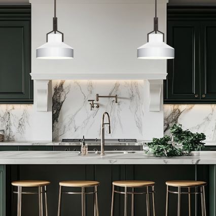 Quoizel - Suspension sur tige BRECKEN 2xE27/60W/230V noir/blanc