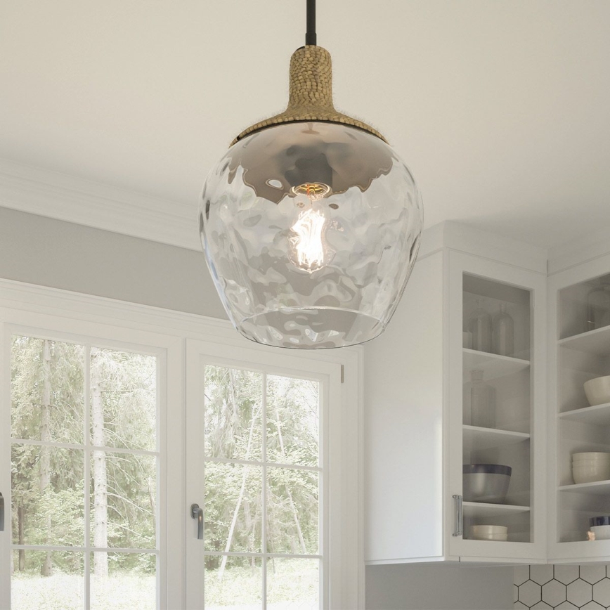Quoizel - Hanglamp met vaste pendel ROYER 1xE27/60W/230V diameter 30,2 cm doorzichtig/zwart/beige