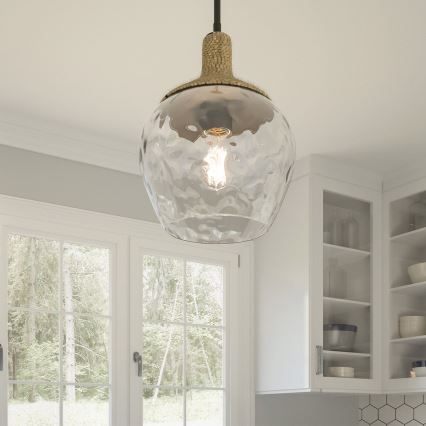 Quoizel - Suspension-barre ROYER 1xE27/60W/230V d. 30,2 cm transparent/noir/beige