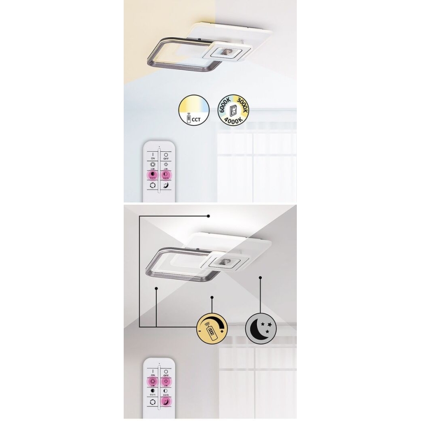 Rabalux - Plafonnier LED dimmable en saillie LED/48W/230V 3000K/4000K/6000K + télécommande 49,5x49,5 cm