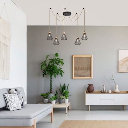 Rabalux - Hanglamp aan een koord 5xE27/40W/230V spin zwart/beuken