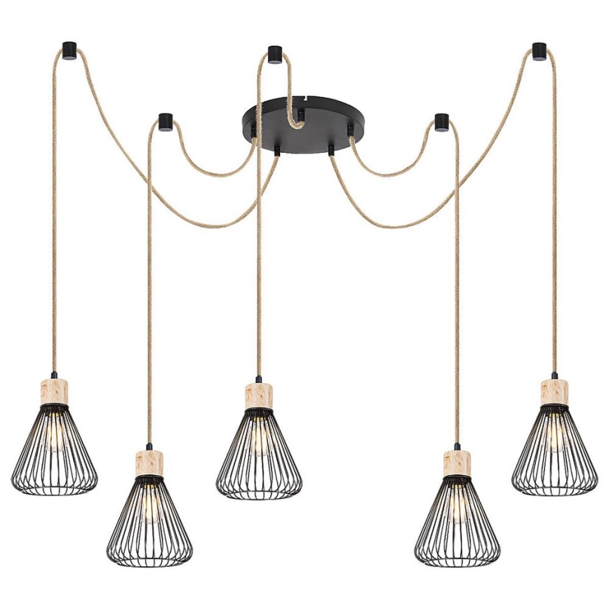 Rabalux - Hanglamp aan een koord 5xE27/40W/230V spin zwart/beuken