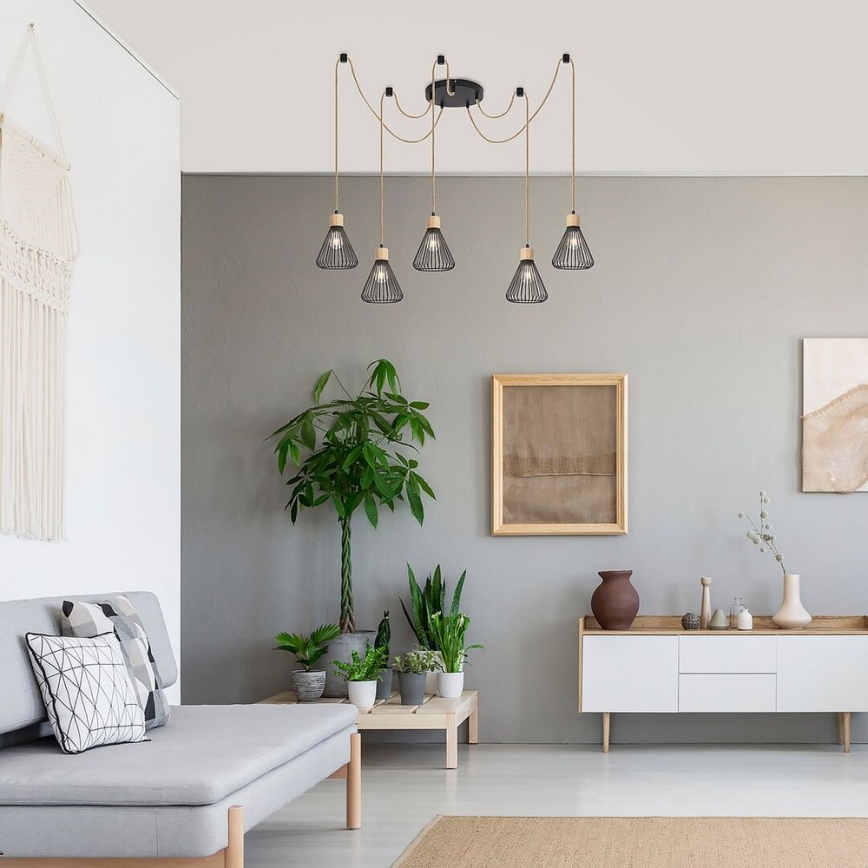 Rabalux - Hanglamp aan kabel 5xE27/40W/230V spin zwart/beuk