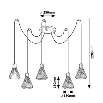 Rabalux - Hanglamp aan kabel 5xE27/40W/230V spin zwart/beuk
