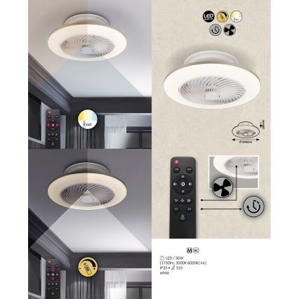 Rabalux - Dimbare LED Plafond Lamp met Ventilator DALFON LED/36W/230V 3000-6000K + afstandsbediening