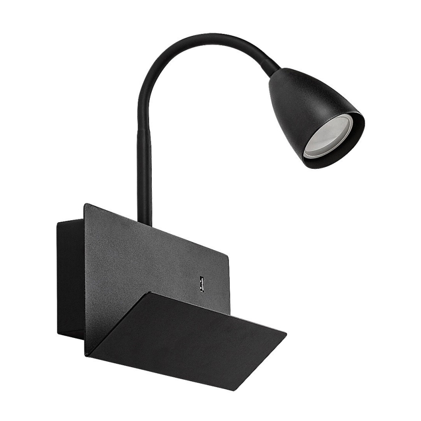 Rabalux - Wandlamp met plank en USB port 1xGU10/25W/230V zwart