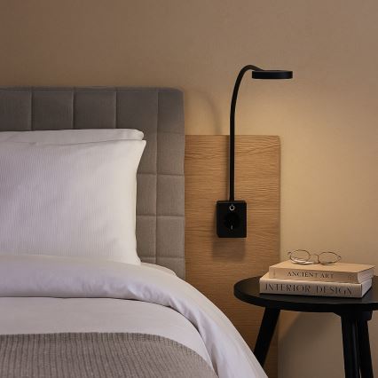 Rabalux - Dimbare LED-wandlamp LED/4W/230V met USB-poort voor aansluiting op het stopcontact, zwart