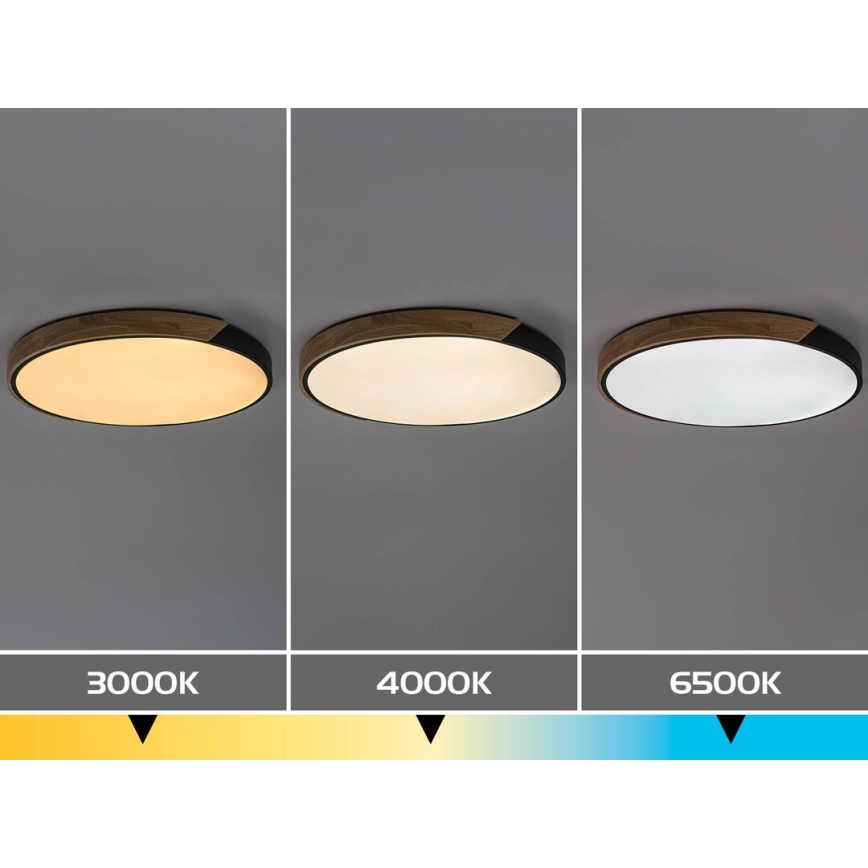 Rabalux - Plafonnier LED 42W, 230V, 3000/4000/6500K, noir/chêne, Ø 41 cm