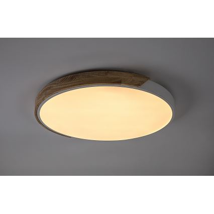 Rabalux - Plafonnier LED 40 W, 230 V, 3000/4000/6500 K, blanc/chêne, Ø 61 cm