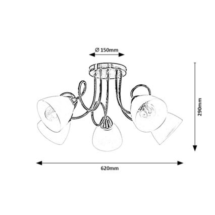 Rabalux - Plafonnier 5 lampes E27, 60 W, 230 V