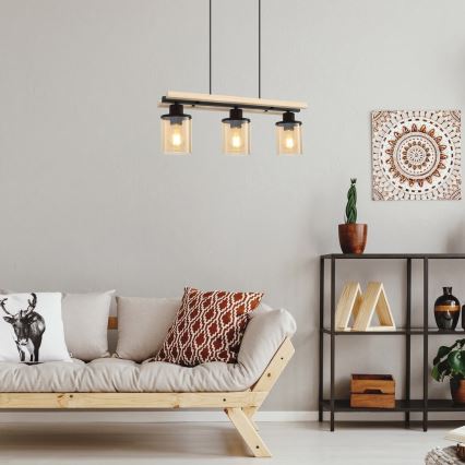 Rabalux - Hanglamp aan kabel 3xE27/25W/230V dennenhout