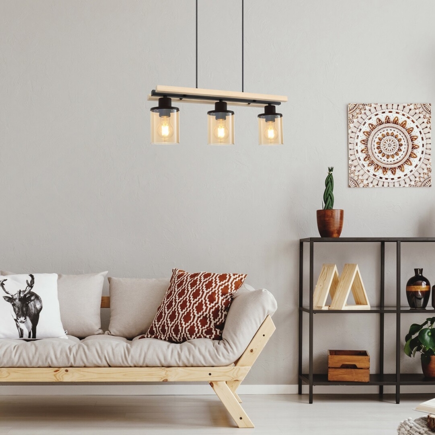 Rabalux - Hanglamp aan kabel 3xE27/25W/230V dennenhout
