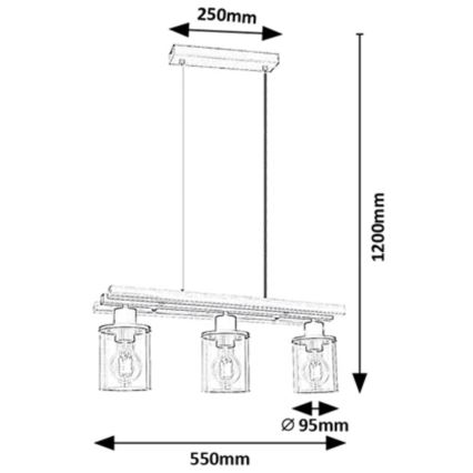 Rabalux - Hanglamp aan kabel 3xE27/25W/230V dennenhout