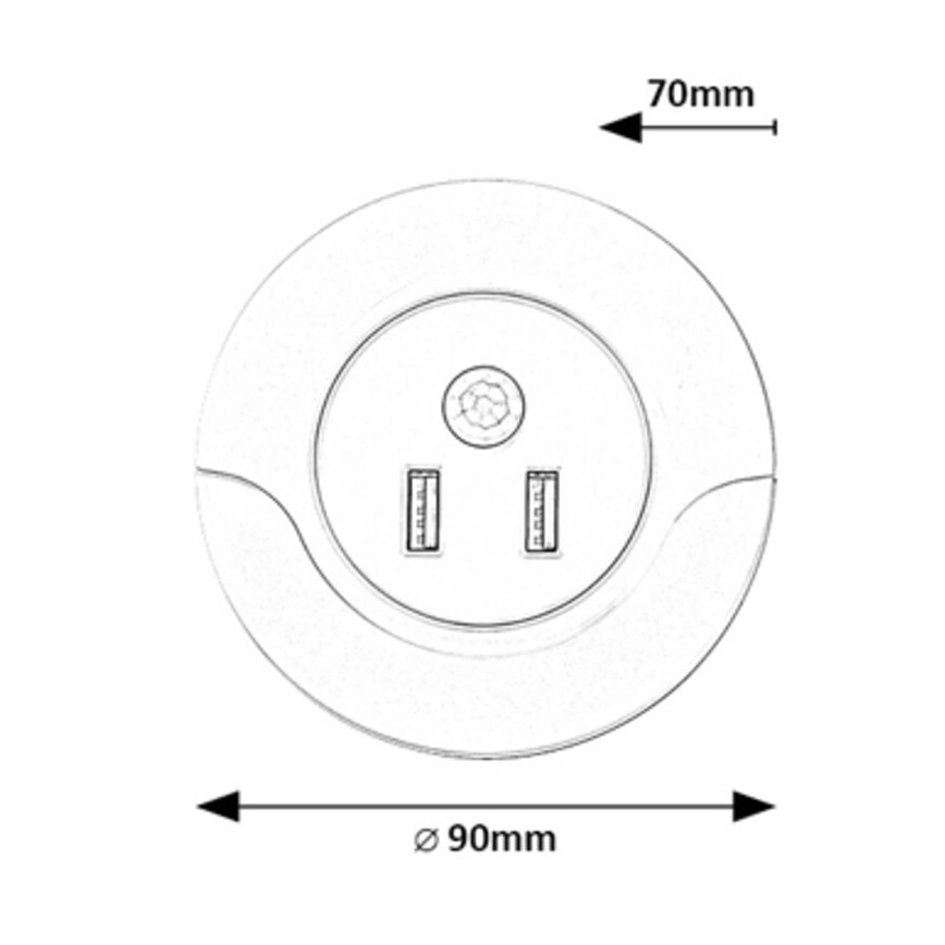 Rabalux - LED Stopcontact nachtlampje met een sensor 2xUSB LED/13,9W/230V 3000K