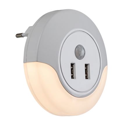 Rabalux - Veilleuse LED à brancher avec un détecteur 2xUSB LED/13,9W/230V 3000K