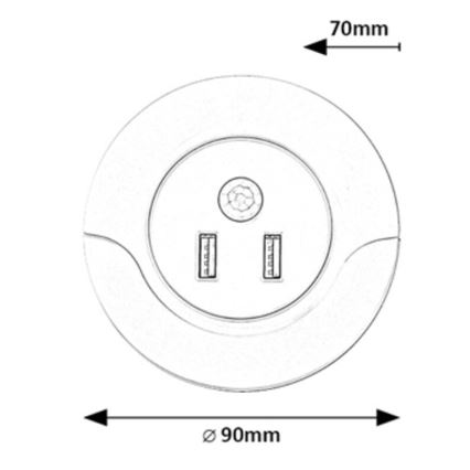 Rabalux - Veilleuse LED à brancher avec un détecteur 2xUSB LED/13,9W/230V 3000K