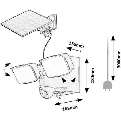 Rabalux - LED Applique murale solaire flexible avec détecteur et panneau externe 2xLED/5W/3,7V IP54 noir