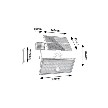Rabalux - Projecteur solaire LED avec capteur LED/8W/3,7V 1800mAh IP65 + télécommande