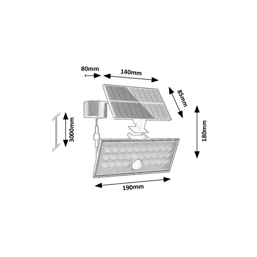 Rabalux - Projecteur solaire LED avec capteur LED/8W/3,7V 1800mAh IP65 + télécommande