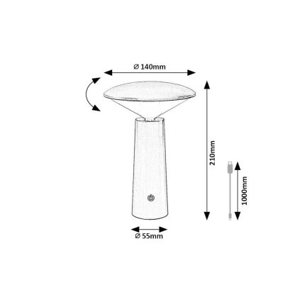 Rabalux - LED Dimbare oplaadbare touch tafellamp POLPERRO LED/3W/3,7V 1200mAh zwart