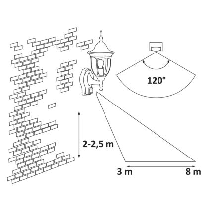 Rabalux 7837 - Zwarte Buiten wandlamp met sensor MILANO 1x E27 / 60W / 230V IP43