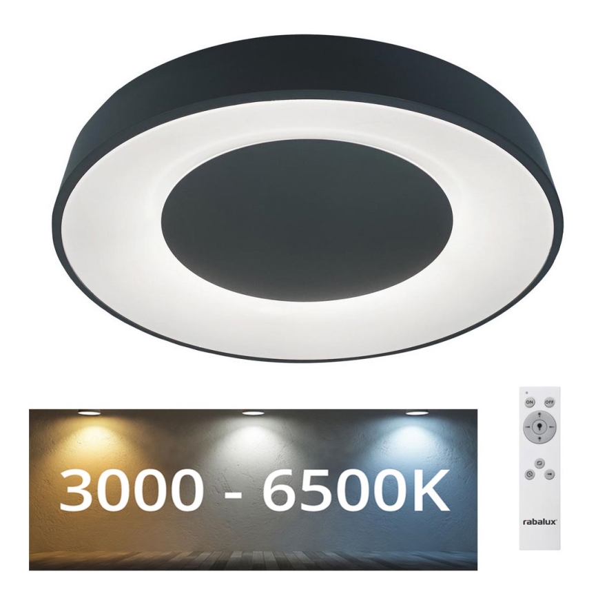 Rabalux - Dimbare LED Plafondlamp LED/38W/230V zwart 3000-6500K + afstandsbediening diameter 48 cm