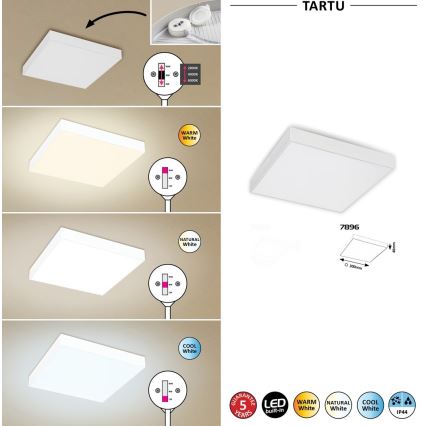 Rabalux - Plafonnier LED LED/24W/230V 2800-6000K IP44 blanc 30x30 cm