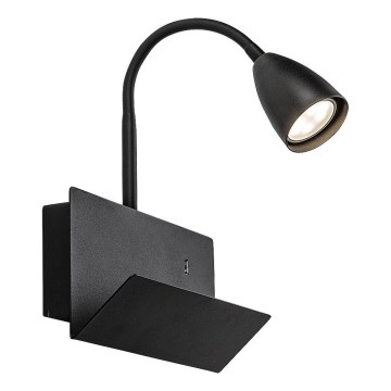 Rabalux - Wandlamp met plank en USB port 1xGU10/25W/230V zwart