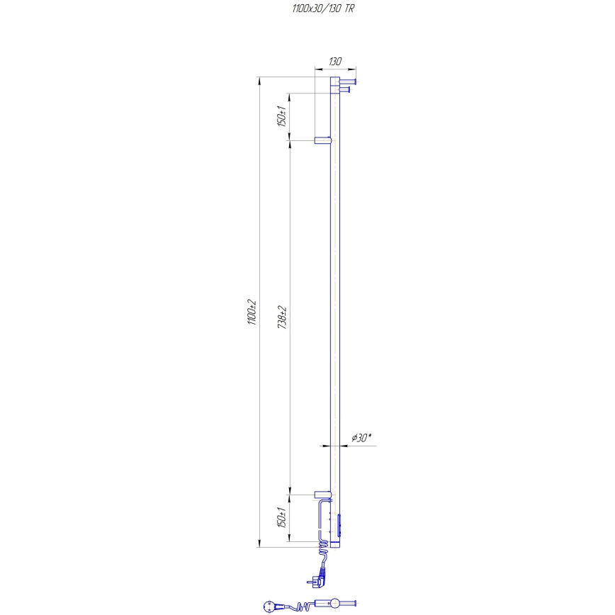 Radiateur de salle de bains RAY 25W/230V 110x30 cm IP44 inox/blanc