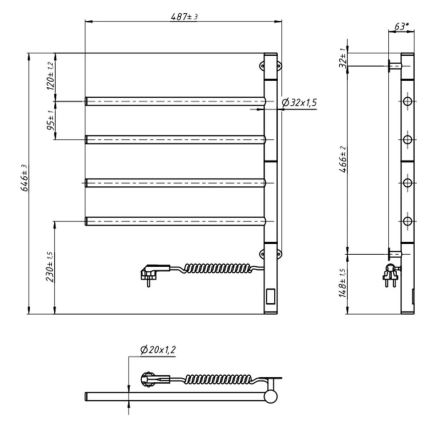 Radiateur sèche-serviettes électrique rotatif avec thermostat ARABESQUE 150W/230V 64,6 cm IP44 noir