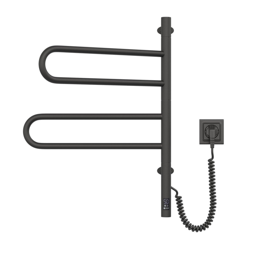 Radiateur sèche-serviettes électrique rotatif avec thermostat FOUETTE 128W/230V 64,6 cm IP44 noir