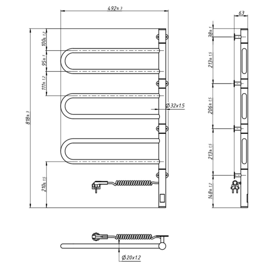 Radiateur sèche-serviettes électrique rotatif avec thermostat FOUETTE 185W/230V 81,8 cm IP44 blanc