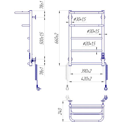 Radiateur sèche-serviettes HOTEL 75 W / 230 V 65 x 43 cm inox/blanc, raccordement droit