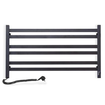 Sèche-serviettes pour salle de bains AVANGARD avec thermostat 316 W/230 V, 50,6 cm, IP44, noir, côté gauche, à angles droits