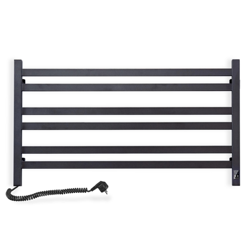 Sèche-serviettes pour salle de bains AVANGARD avec thermostat 316 W/230 V, 50,6 cm, IP44, noir, côté gauche, à angles droits