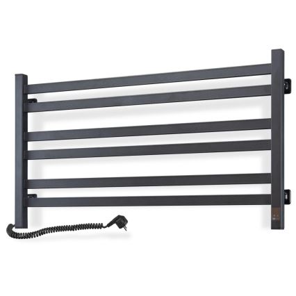 Sèche-serviettes pour salle de bains AVANGARD avec thermostat 316 W/230 V, 50,6 cm, IP44, noir, côté gauche, à angles droits