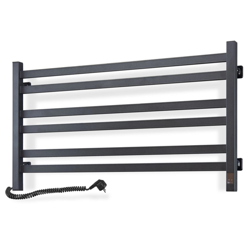 Sèche-serviettes pour salle de bains AVANGARD avec thermostat 316 W/230 V, 50,6 cm, IP44, noir, côté gauche, à angles droits