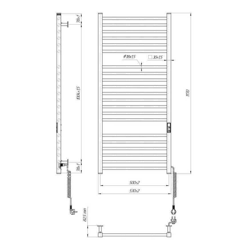 Radiateur sèche-serviettes pour salle de bains HF DERBY 255W/230V 117x53 cm noir
