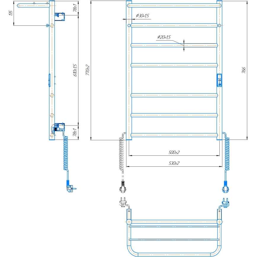 Radiateur sèche-serviettes pour salle de bains HOME 95W/230V 77x53 cm inox/chrome droite