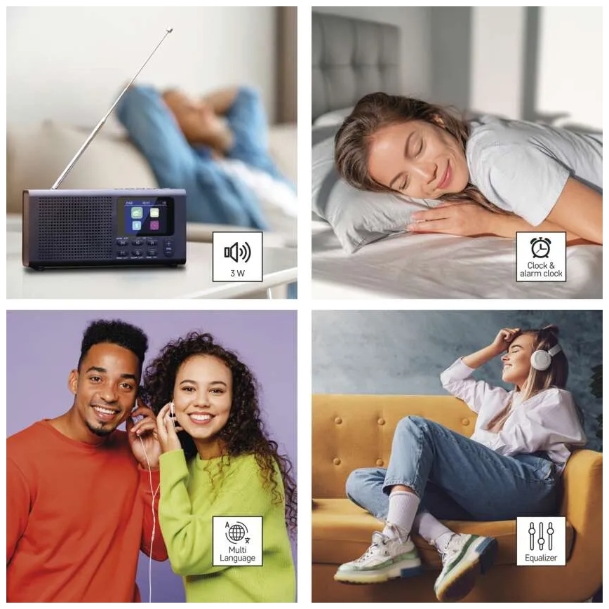 Radio DAB DAB+ FM 3W/5V/4xAA noir
