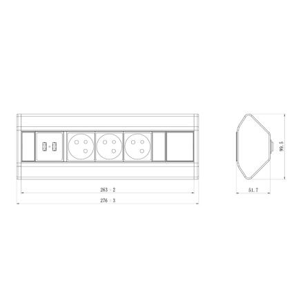 Rail pour prises d'angle 3x 230V + USB-A 3,1A + USB-C 15,5W 230V