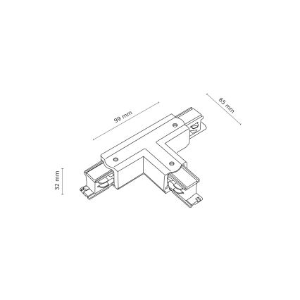 Railsysteem eindkap 3-fase TRACER T-verbindingsstuk wit