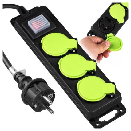 Rallonge 3 m à interrupteur, 3 prises, IP44