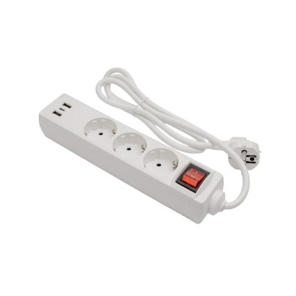 Rallonge avec interrupteur 3 prises + 2x USB-A + 1x USB-C, 1,5 m, SCHUKO, blanche