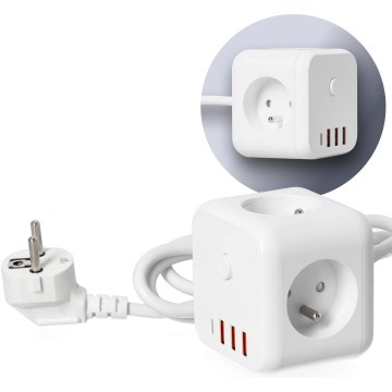 Rallonge cube avec interrupteur LINEA 3x230V + 4xUSB A/C blanc